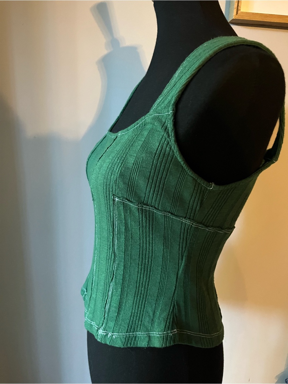 Pilcro Anthropologie Green Corset Seam Tank Top Contrast Stitch S - Picture 5 of 10